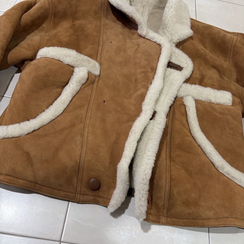 Sandro Paris Fur Leather Brown Winter Coat Lamb BRAND NEW FLAWED Shearling - Picture 4 of 16